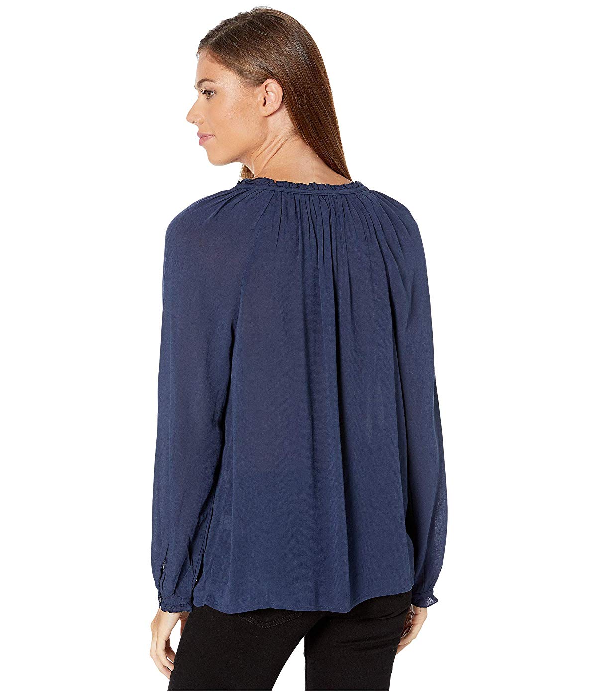 Lucky Brand Women's Giselle Ruffle Peasant Top Blue Size Large