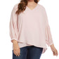 Karen Kane Women's Plus Bishop Sleeves Crossover Blouse Pink Size 1X
