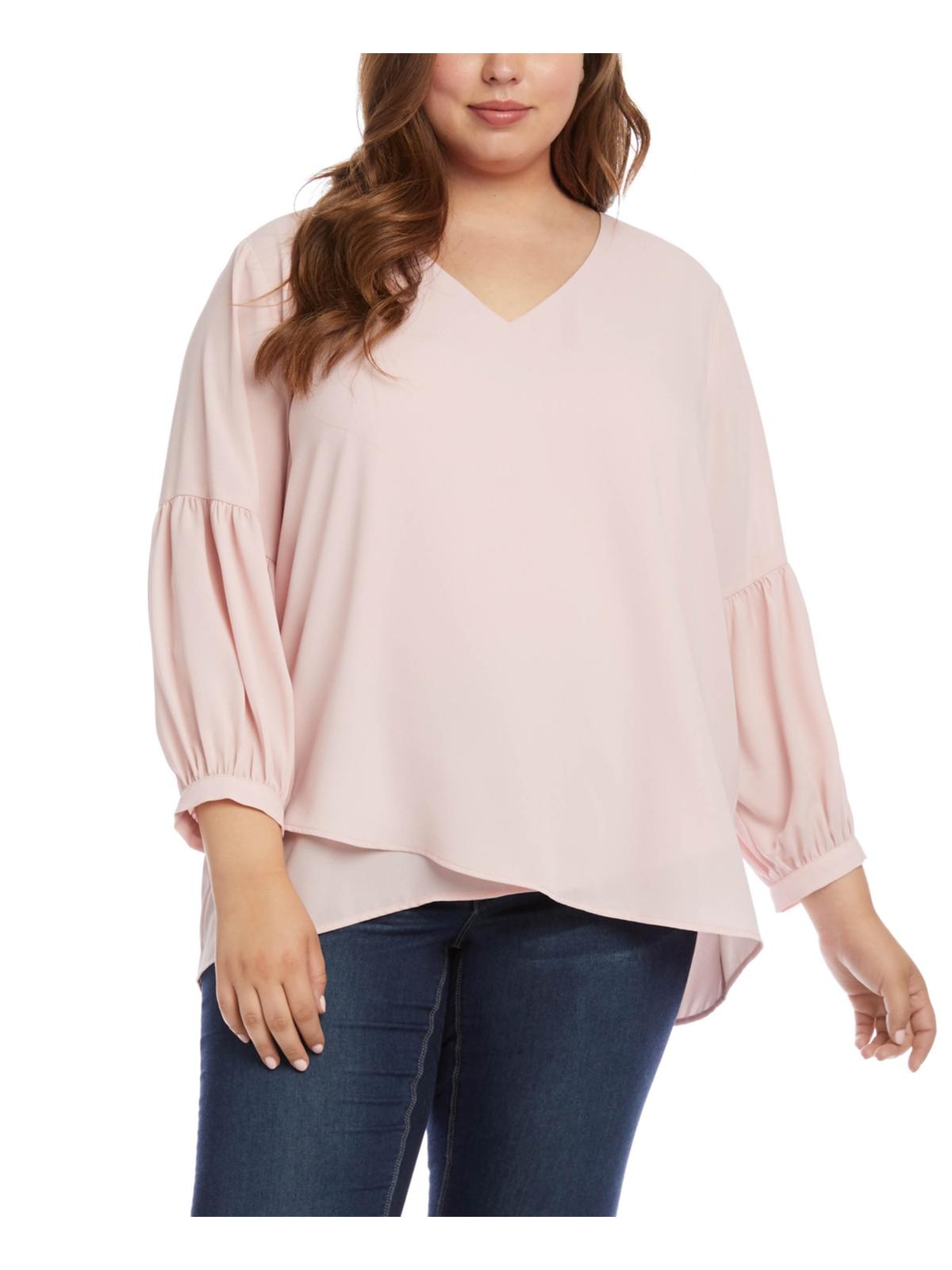 Karen Kane Women's Plus Bishop Sleeves Crossover Blouse Pink Size 1X
