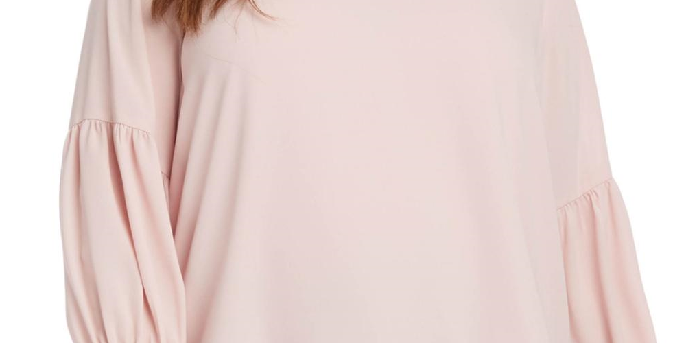 Karen Kane Women's Plus Bishop Sleeves Crossover Blouse Pink Size 1X