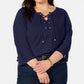 Tommy Hilfiger Women's Lace Up 3/4 Sleeve Jewel Neck Top Blue Size 2X