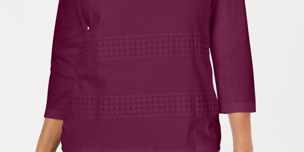 Karen Scott Women's Square Neck Lace Stripe Top Purple Size X-Large