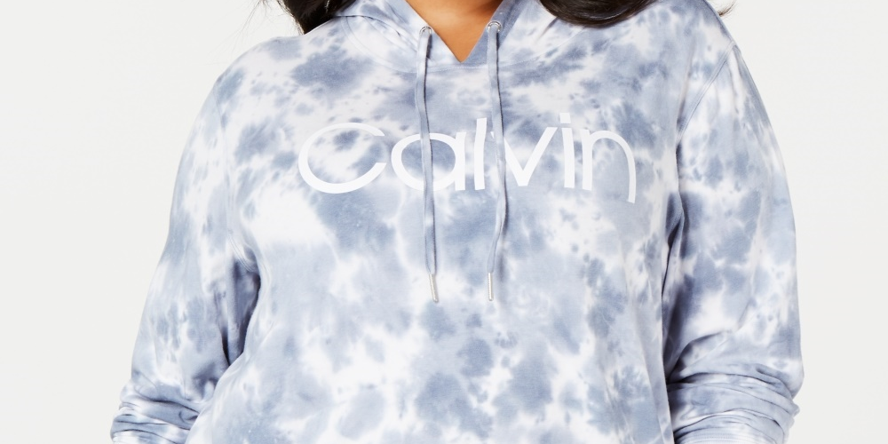 Calvin Klein Women's Plus Size Sunburst Tie Dyed Logo Hoodie Top Blue Size 2X