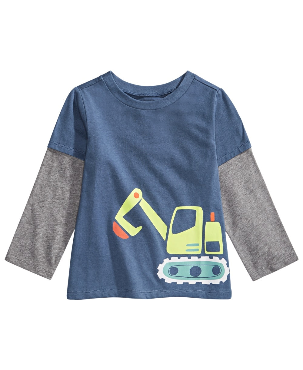 First Impressions Infant Boys Bulldozer Print Layered Look T-Shirt Med Blue Size 3-6MOS