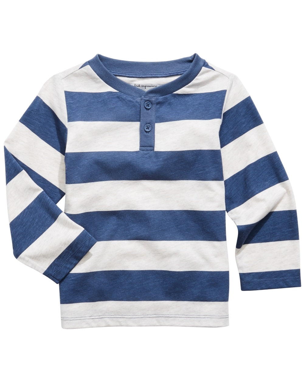 First Impressions Baby Boy's Striped Henley T-Shirt Blue Size 3-6 Months