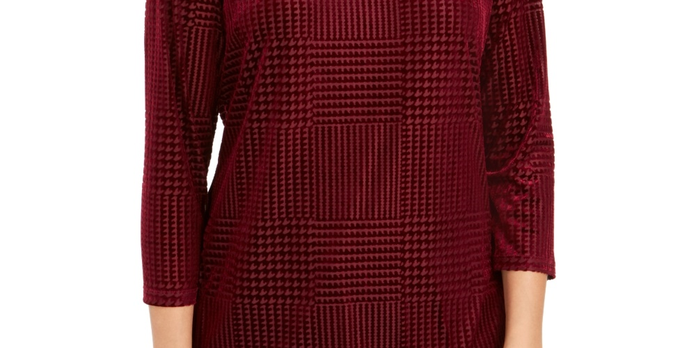 Charter Club Women's Petite Flocked Boat-Neck Top  Purple PL