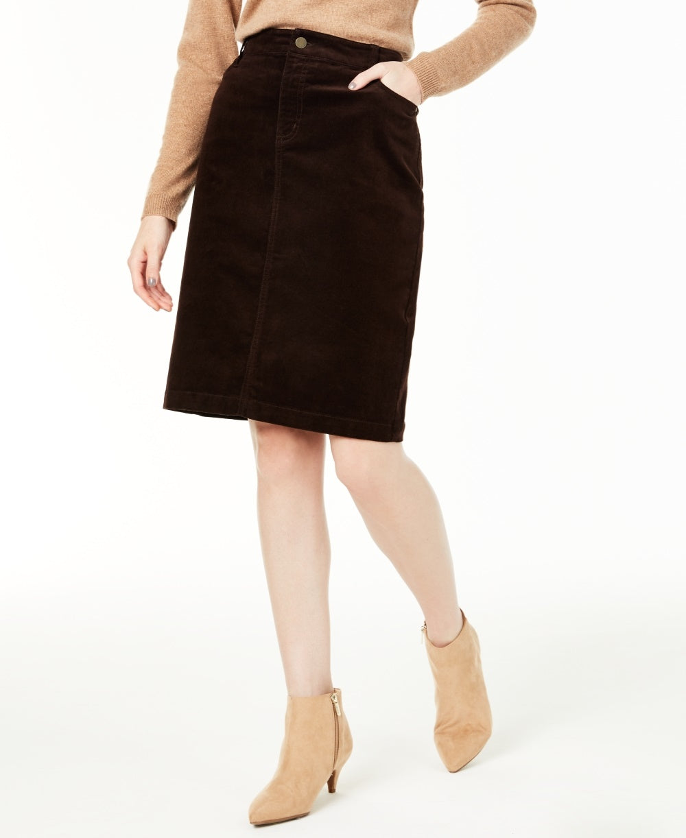 Charter Club Women's Corduroy Tummy Control Skirt Brown Size 4