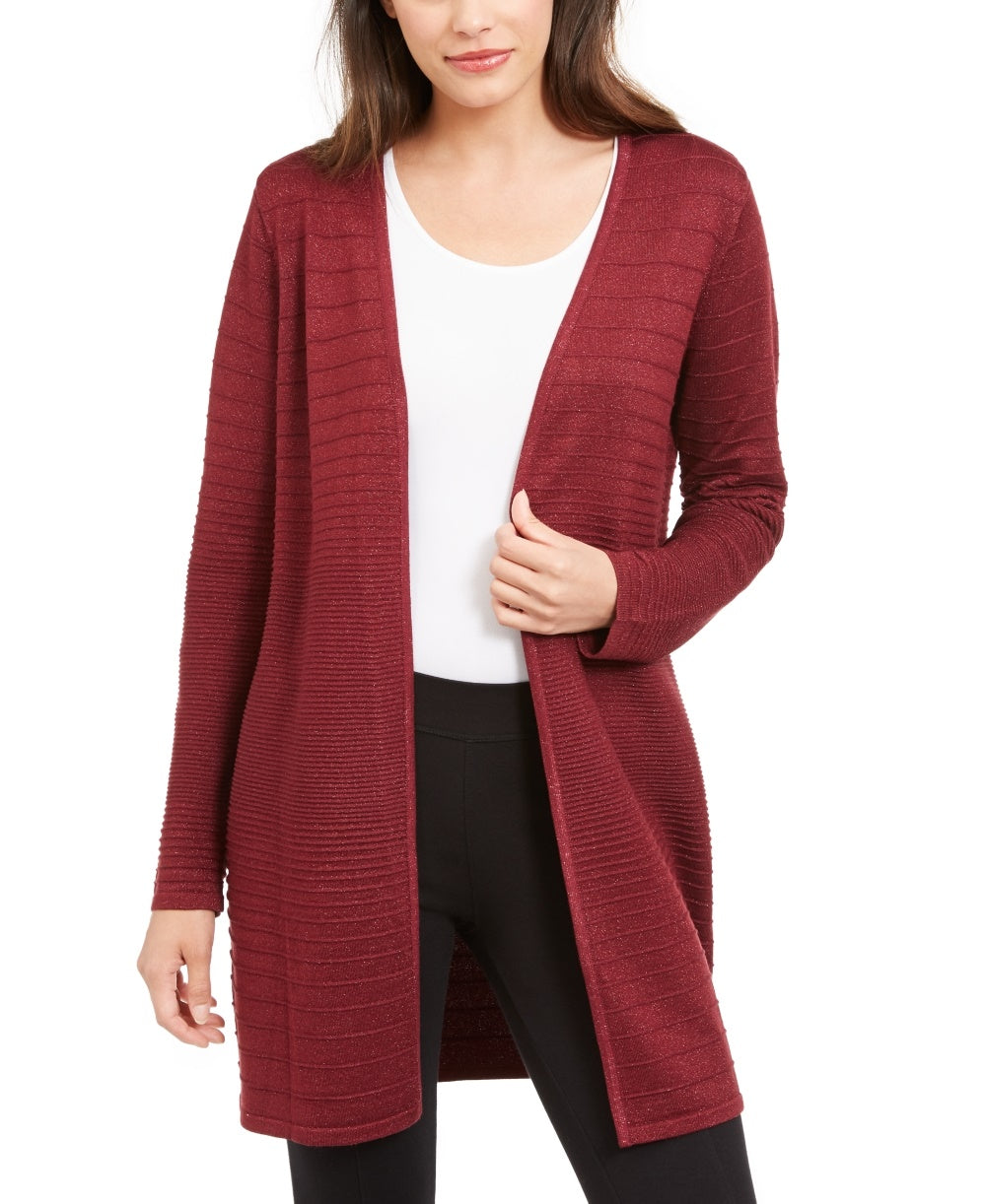 Alfani Women's Petite Lurex Stitch Cardigan Red PL