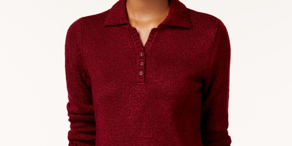 Karen Scott Women's Marled Button Sweater Red Size Small