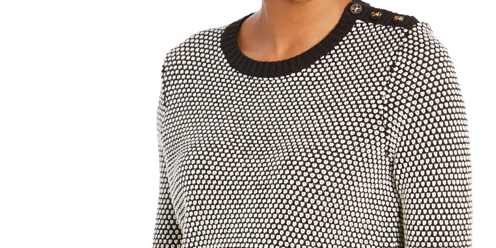 Charter Club Women's Textured Knit Sweater Black Size Petite X-Large