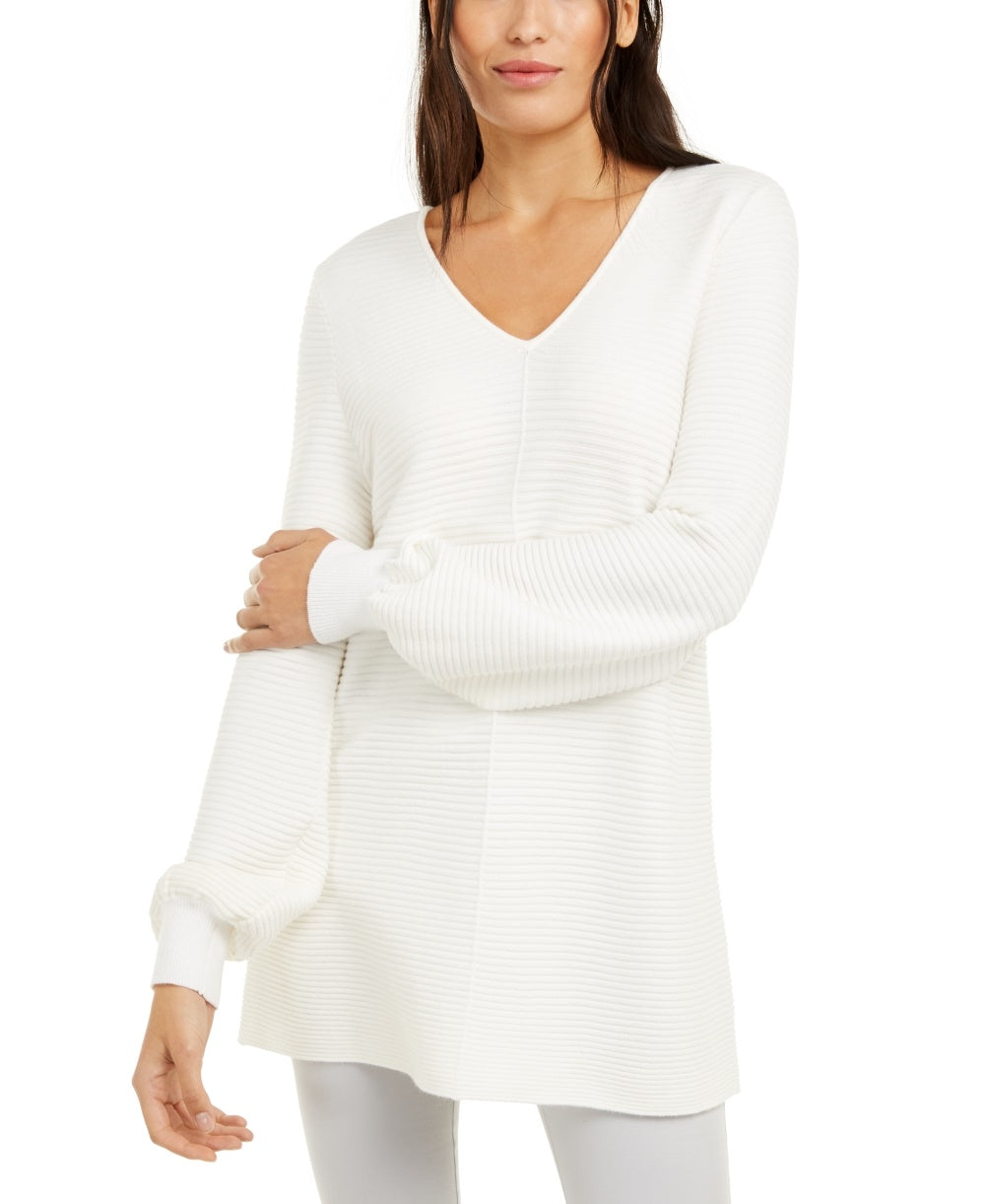 Alfani Women's Ribbed Knit Tunic Sweater White Size Petite X-Large