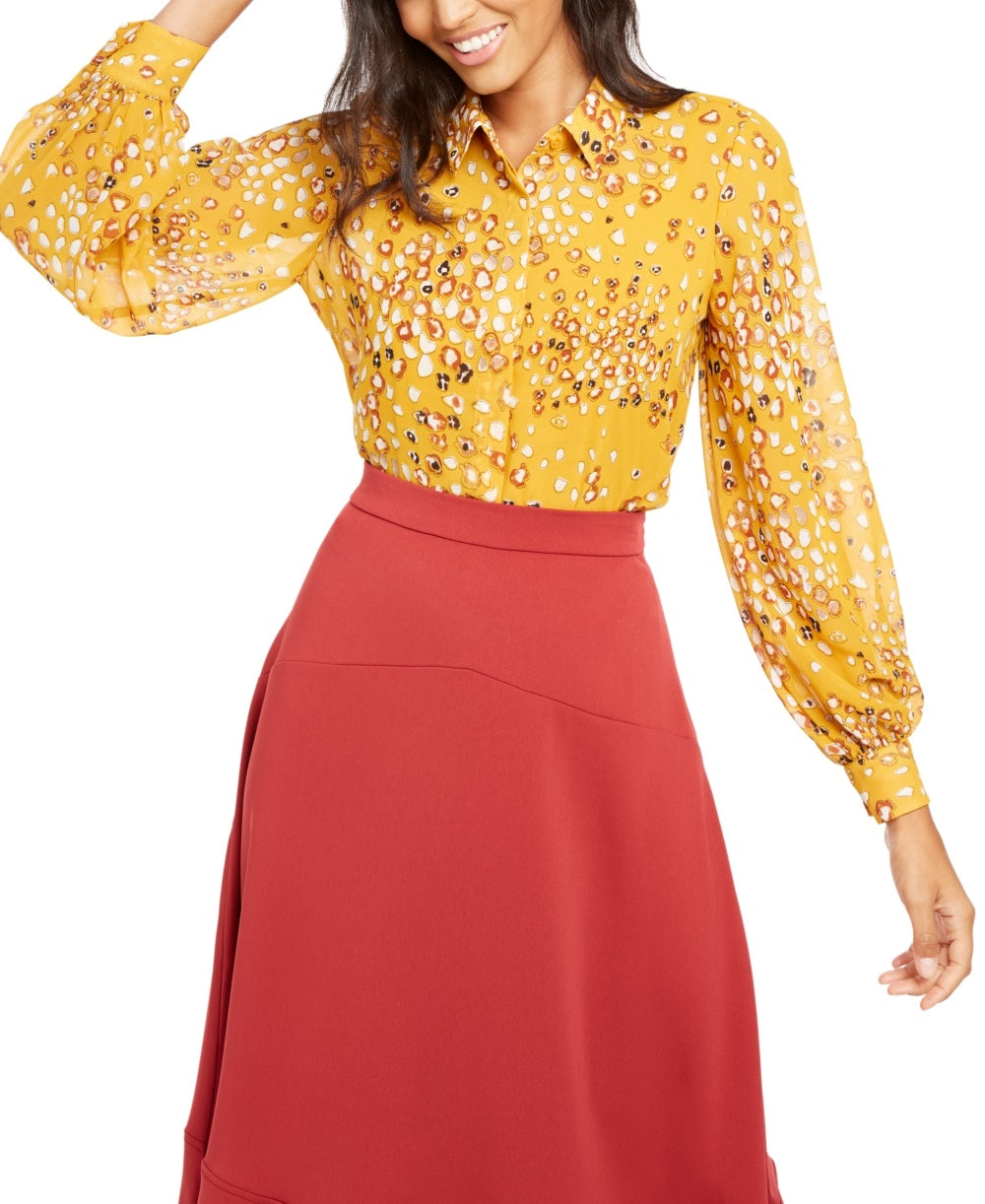 Alfani Women's Animal Print Shirt Yellow Size Petite X-Large