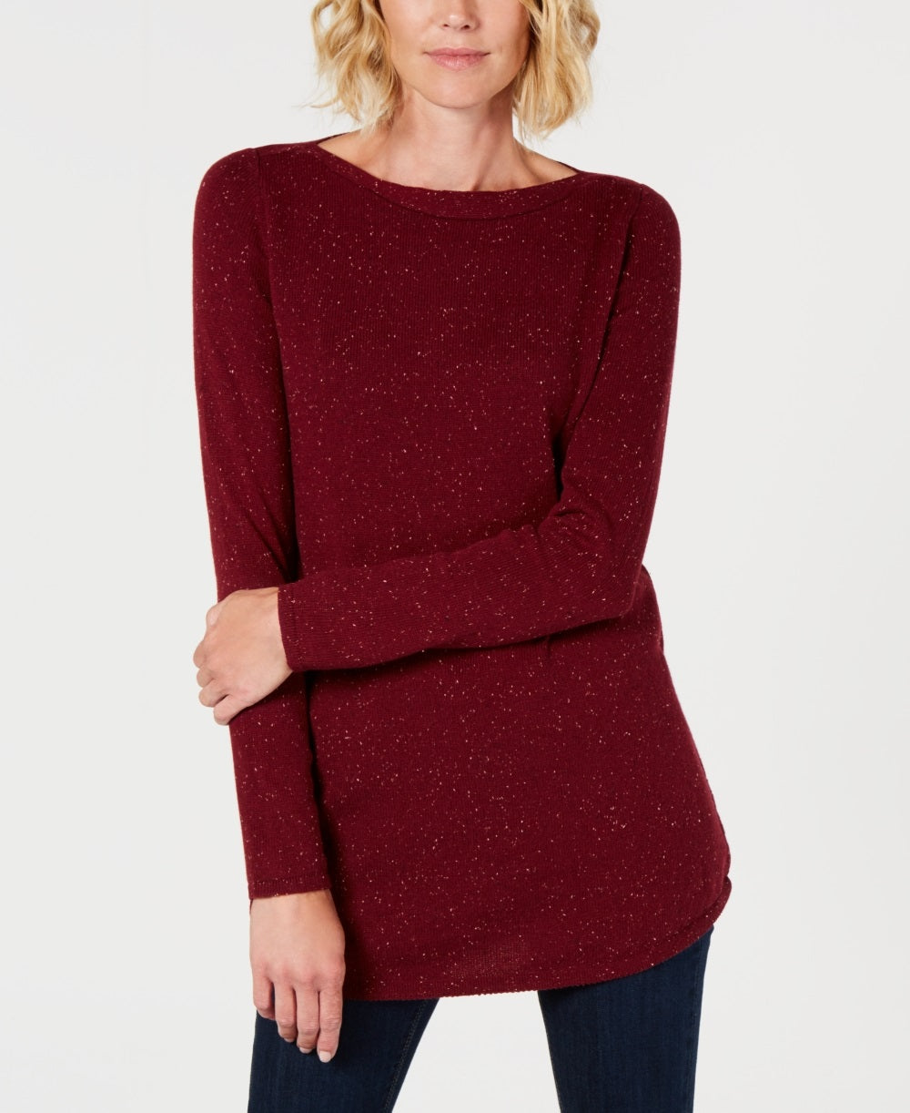 Karen Scott Women's Curved Hem Tunic Sweater Red Size Petite Small