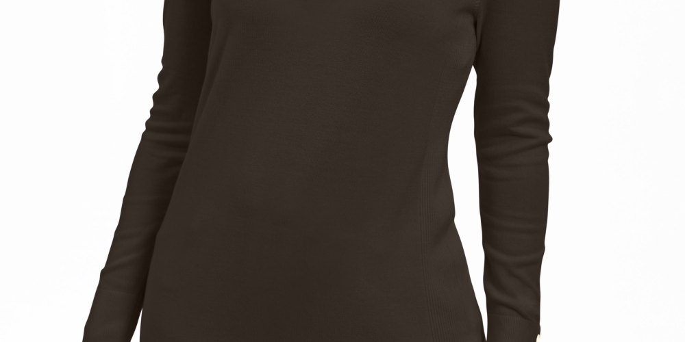 JM Collection Women's Embellished-Sleeve V-Neck Sweater Brown Size Large