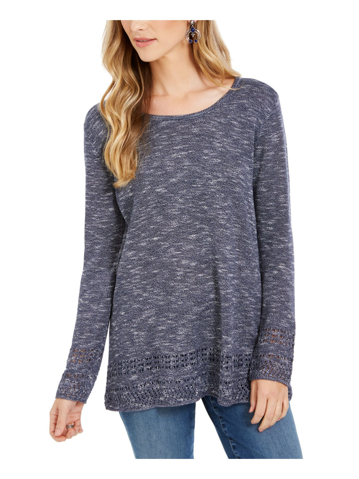Style & Co Women's Long Sleeve Crew Neck Sweater Blue Size Petite Large