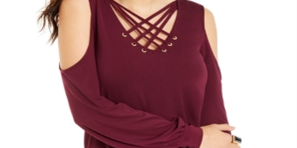 Thalia Sodi Women's Animal Print Strappy Cold Shoulder Top Purple Size Medium
