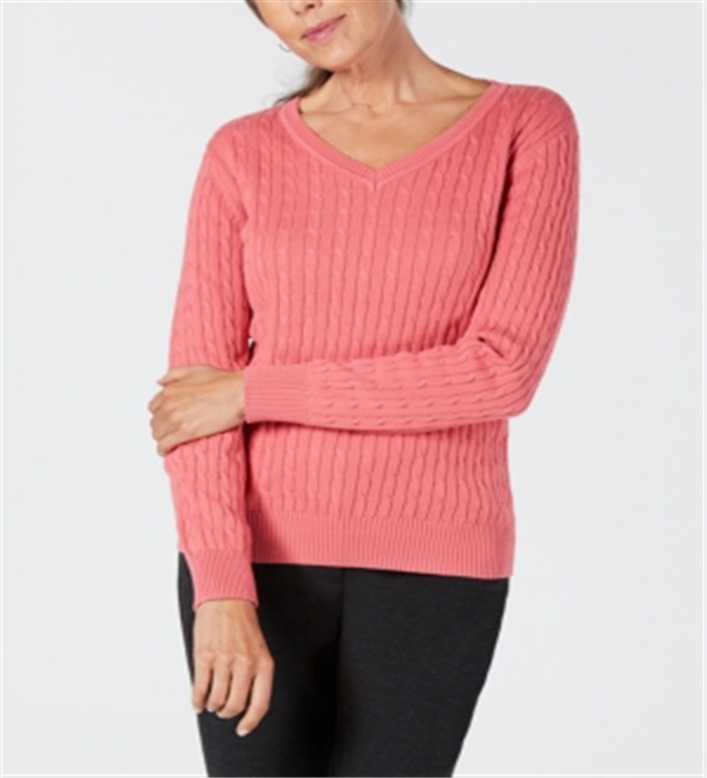 Karen Scott Women's Cotton Cable Knit Sweater Pink Size Petite L