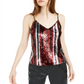 Bar III Women's Sequin Striped Sleeveless Top Black Size X-Large