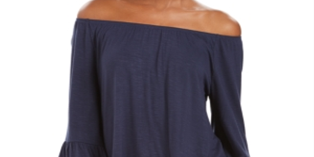 Style & Co Women's Off the Shoulder Bell Sleeve Top Blue Size Small