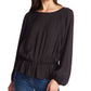 1.STATE Women's Long Sleeve Jewel Neck Peplum Top Black Size Large
