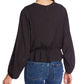 1.STATE Women's Long Sleeve Jewel Neck Peplum Top Black Size Large