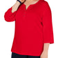Karen Scott Women's Plus Heathered V Neck Henley Top Red Size 0X