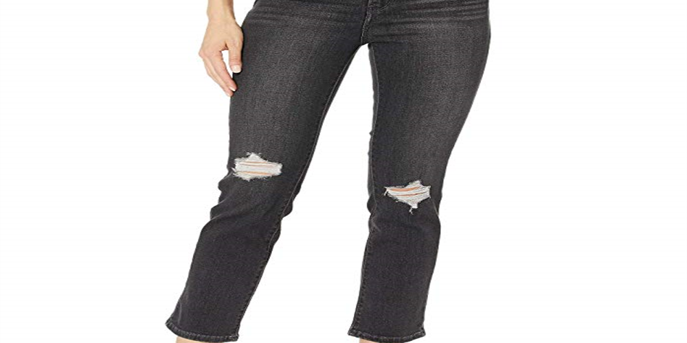 Levi's Women's 724 High Rise Straight Crop Ripped Jeans Black Size 28