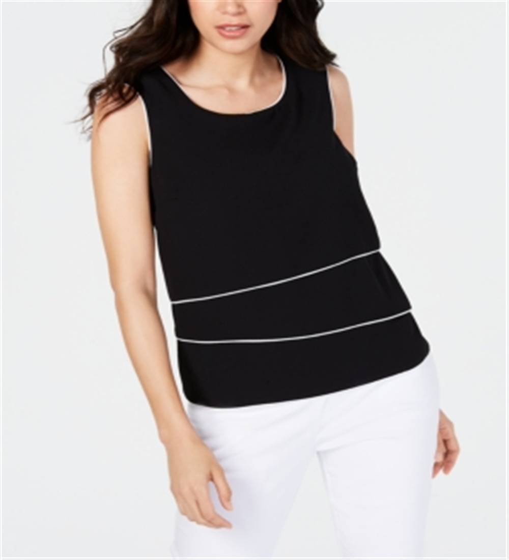 Alfani Women's Piped Trim Top Black Size Small