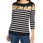 Charter Club Women's Striped And Floral Print Top  Black Size X-Small