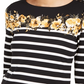 Charter Club Women's Striped And Floral Print Top  Black Size X-Small