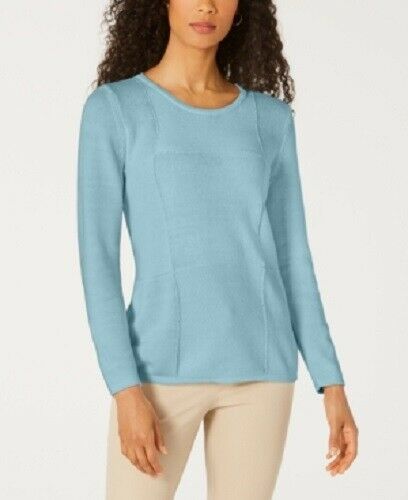Karen Scott Women's Patchwork Stitch Pullover Sweater Blue Size Medium