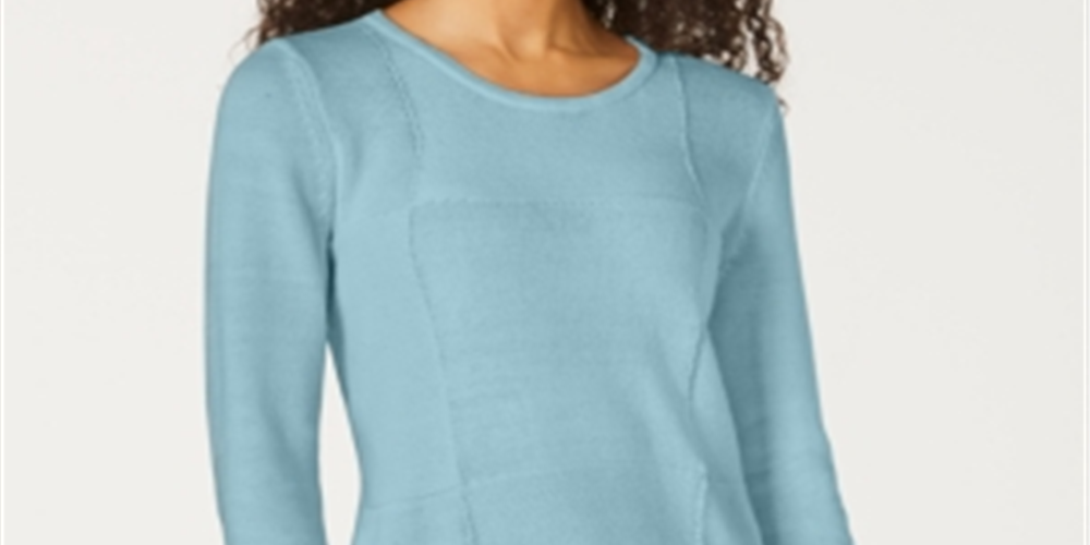 Karen Scott Women's Patchwork Stitch Pullover Sweater Blue Size Medium