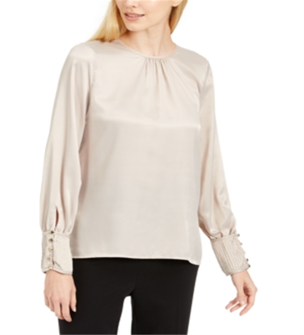 Calvin Klein Women's Button Cuff Top Gold  Size X-Large