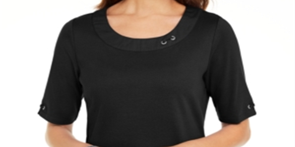 Karen Scott Women's Cotton Ring Top Black Size Medium