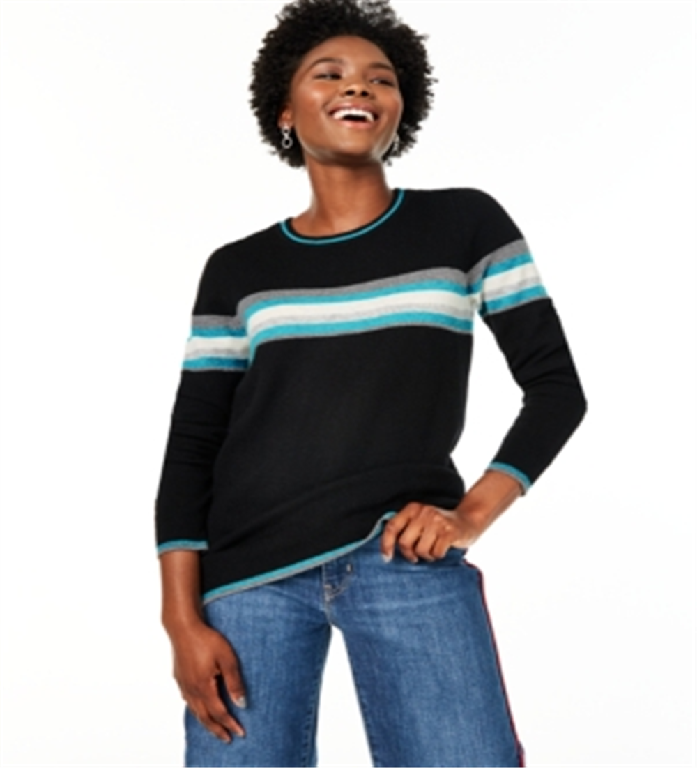 Charter Club Women's Striped Cashmere Sweater Black Size X-Large