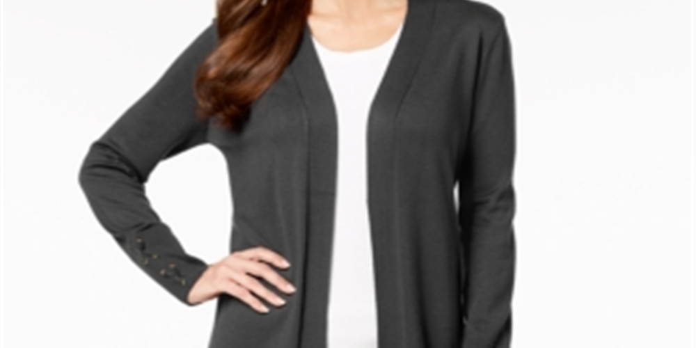 JM Collection Women's Lace up Sleeve Cardigan Gray Size Large
