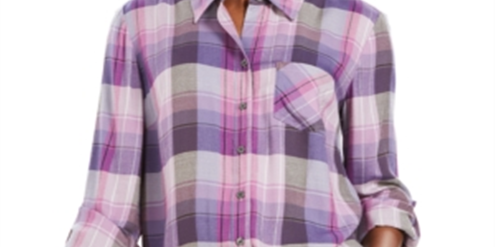 Style & Co Women's Plaid One Pocket Shirt Purple Size Small