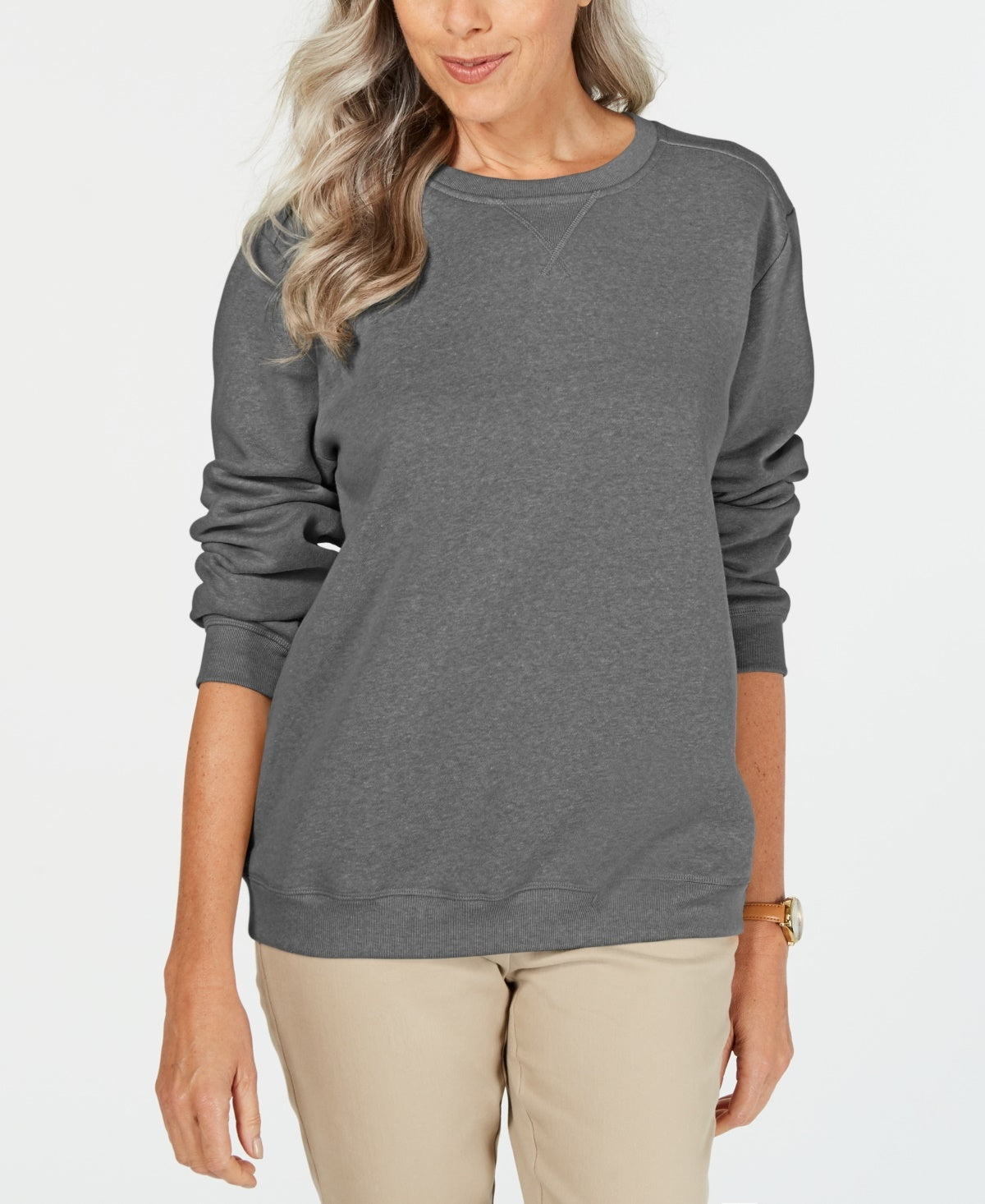 Karen Scott Women's Fleece Sweatshirt  Charcoal Size X-Large
