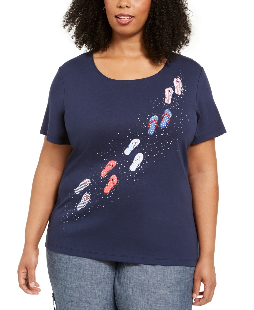 Karen Scott Women's Steps Graphic Top Blue Size Petite Large
