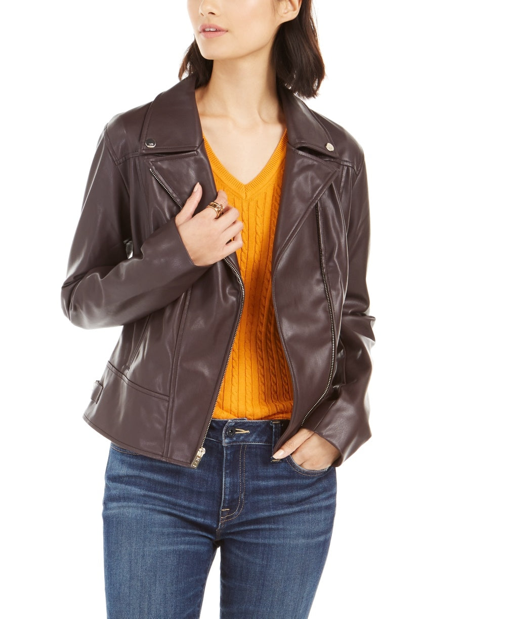 Tommy Hilfiger Women's Faux Leather Moto Jacket Black Size X-Small
