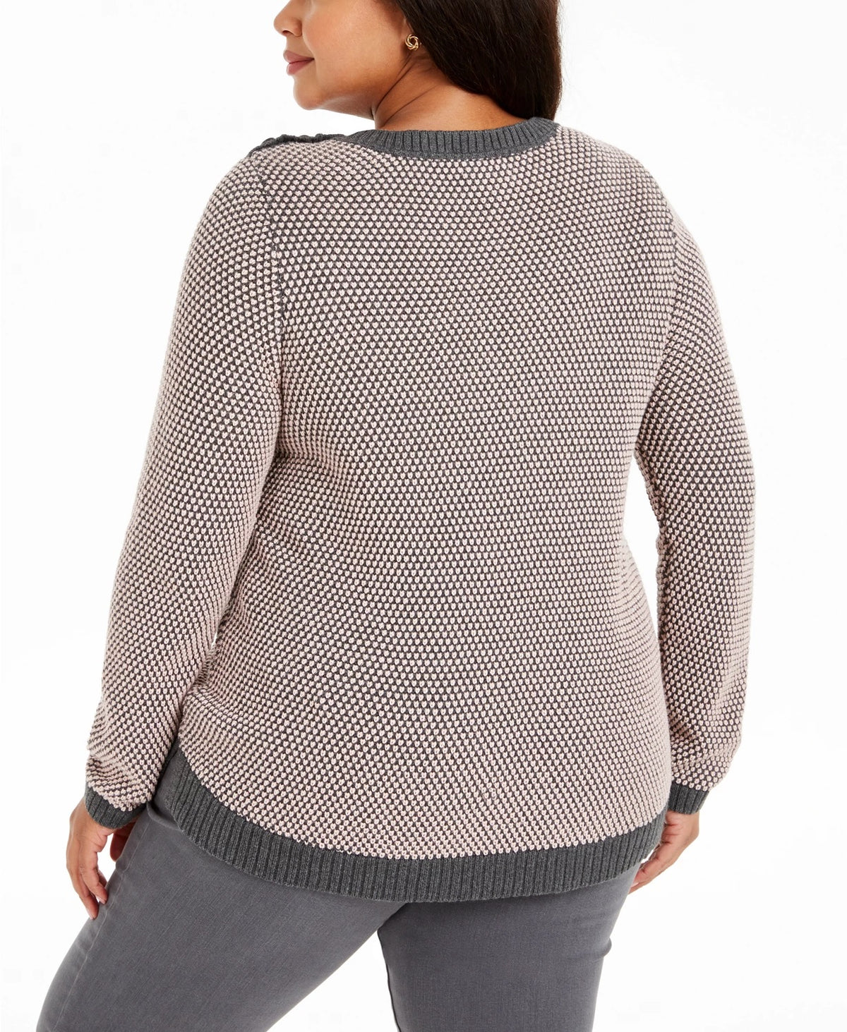 Charter Club Women's Plus Button Trim Contrast Accent Sweater Gray Size 0X