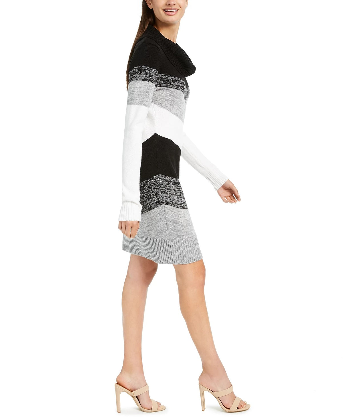 BCX Junior's Cowlneck Chevron Sweater Dress Black Size Large