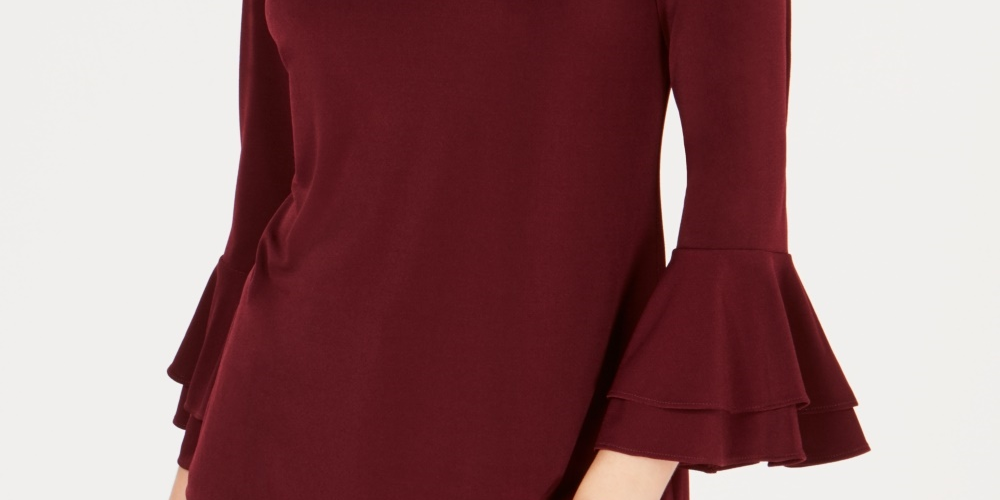 Charter Club Women's 3/4 Bell-Sleeve Keyhole Neck Top Wine Size X-Small