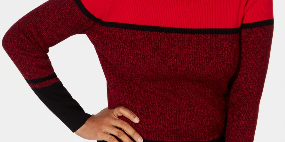 Karen Scott Women's Ribbed Mock-Neck Cotton Sweater Bright Red Size Small