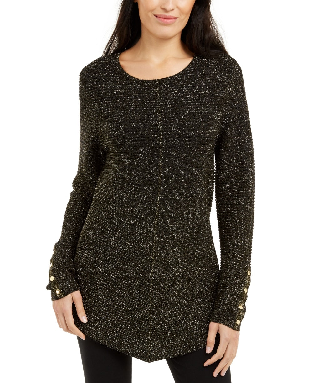 Alfani Women's Petite Metallic Swing Sweater Black PS