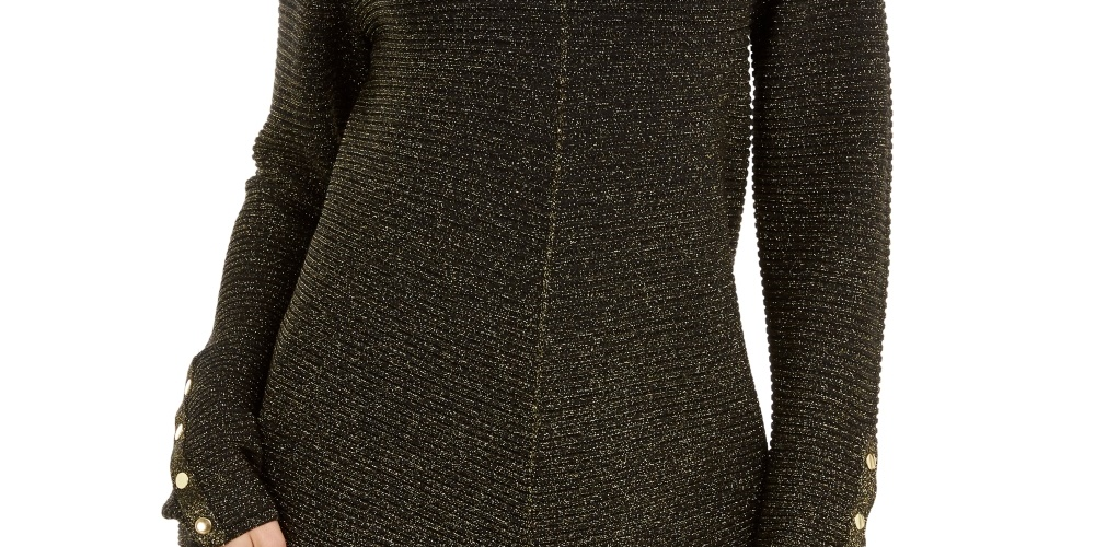 Alfani Women's Petite Metallic Swing Sweater Black PS