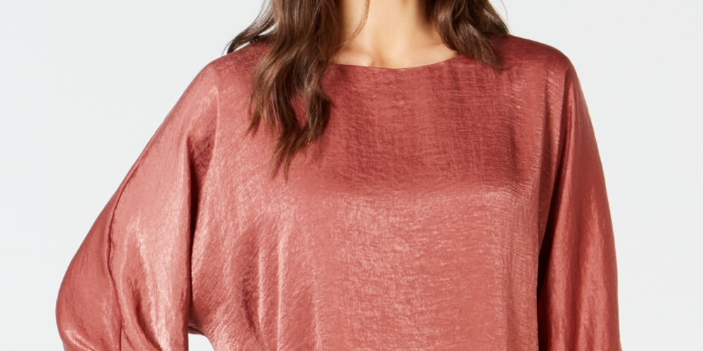 Alfani Women's Washed Satin Dolman Sleeve Bubble Top Pink SizePL