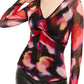 INC International Concepts Women's Printed Twist Front Top Black Size PM