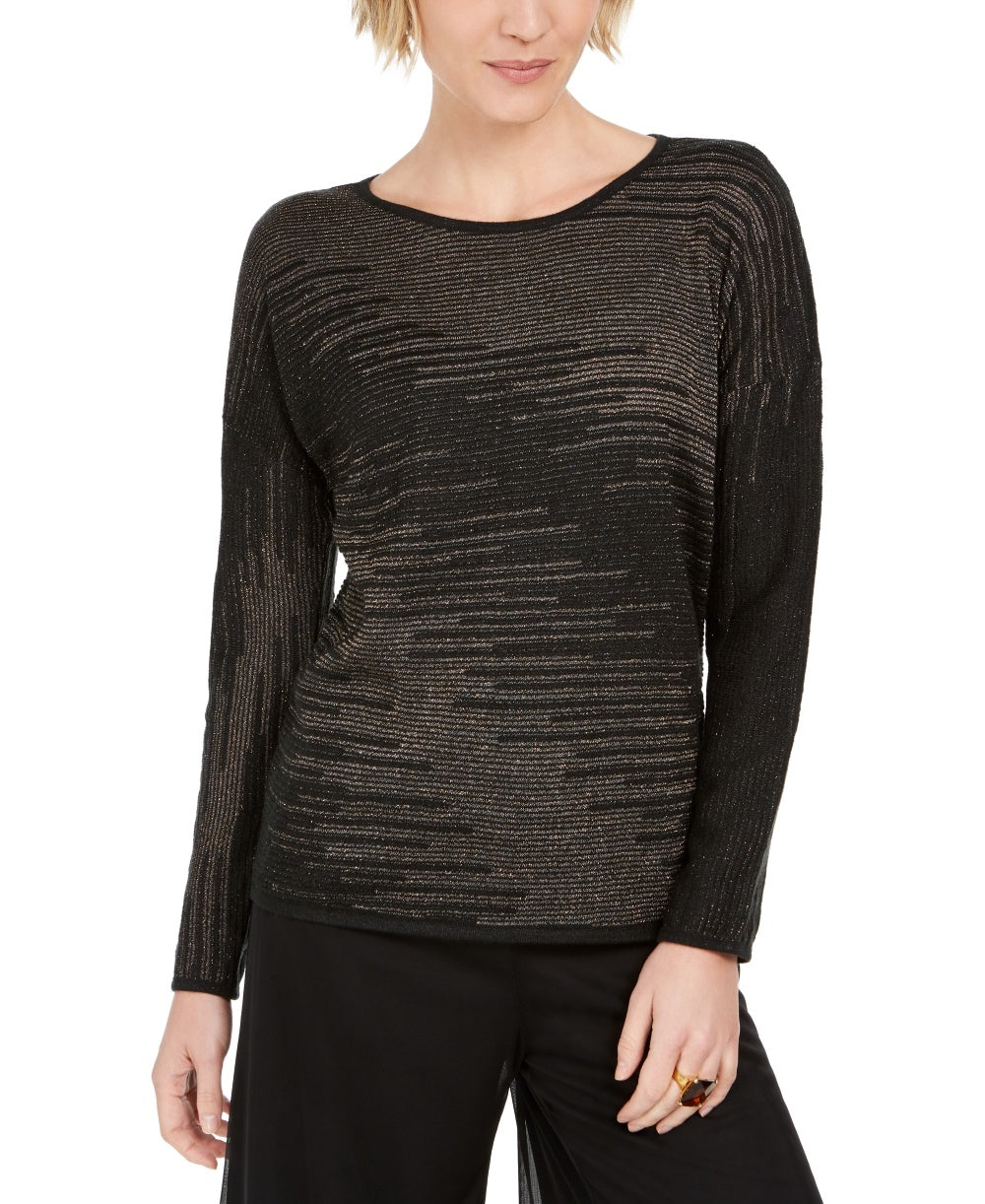 JM Collection Women's Metallic-Knit Top Black Size Small