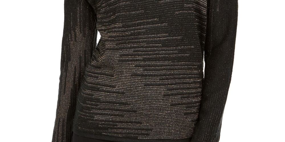 JM Collection Women's Metallic-Knit Top Black Size Small